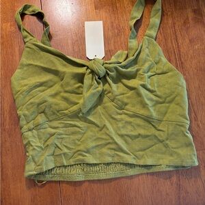 Monteau Olive Tie-Front Tank Top